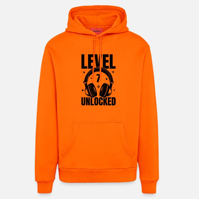 Niveau 7 : jeu vidéo débloqué terminé - Sweat à capuche bio décontracté fabriqué en UE - SUNSET ORANGE