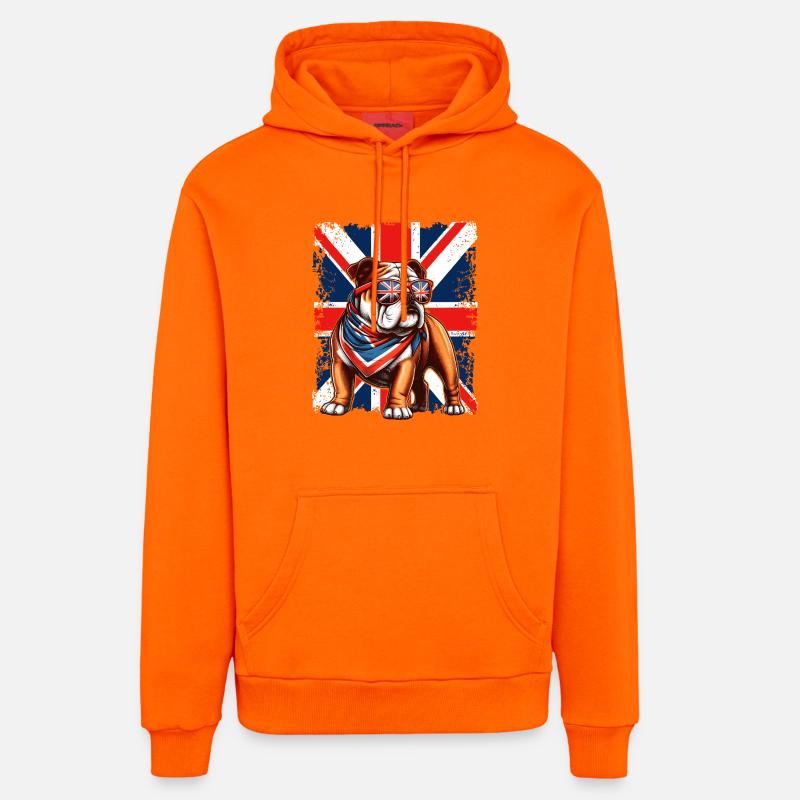 Bouledogue avec accessoires de drapeau britannique - Sweat à capuche bio décontracté fabriqué en UE - SUNSET ORANGE