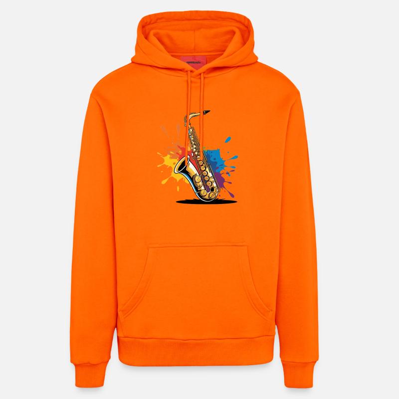 Impression d'art expressionniste de saxophone - Sweat à capuche bio décontracté fabriqué en UE - SUNSET ORANGE