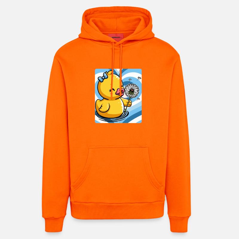 Breloque canard mignon avec pissenlit - Sweat à capuche bio décontracté fabriqué en UE - SUNSET ORANGE