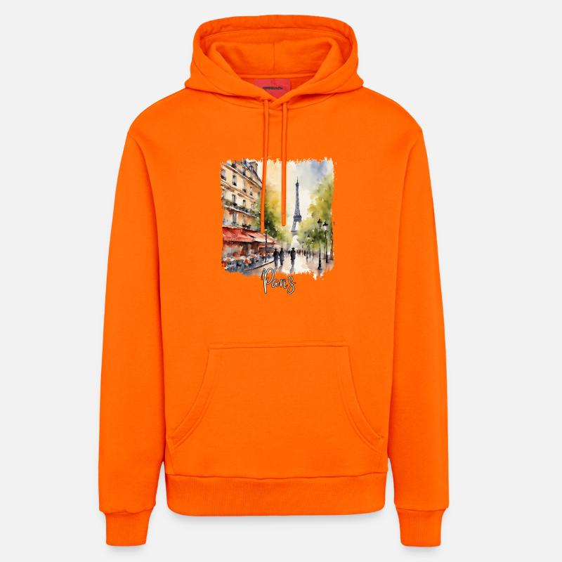 Paris Aquarelle, j’aime Paris - Sweat à capuche bio décontracté fabriqué en UE - SUNSET ORANGE
