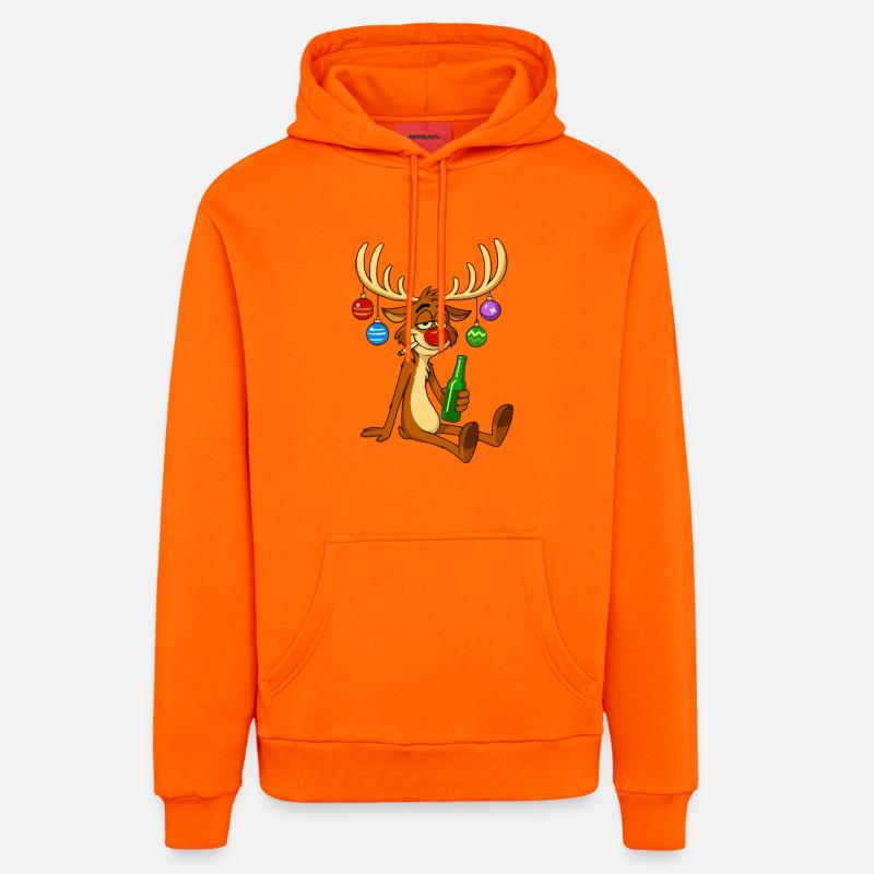 Noël drôle de renne ivre - Sweat à capuche bio décontracté fabriqué en UE - SUNSET ORANGE