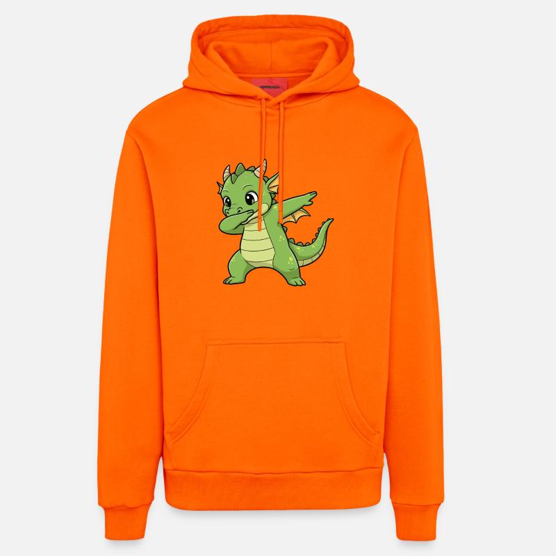 drôle Dragon Dab dessin animé - Sweat à capuche bio décontracté fabriqué en UE - SUNSET ORANGE