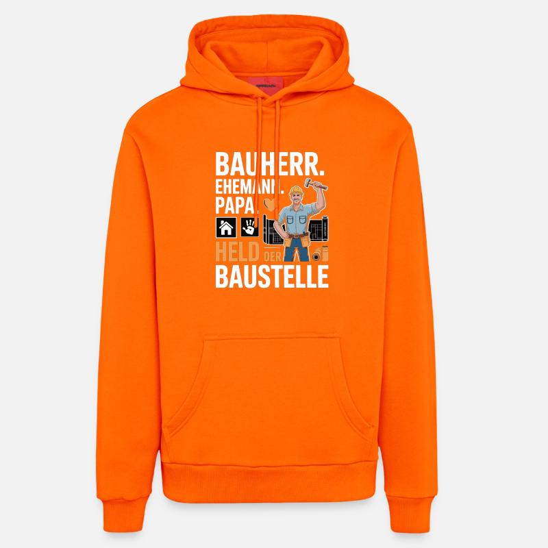 Held der Baustelle – Papa, Ehemann & Bauherr - Organic Relaxed Hoodie Made in EU - SUNSET ORANGE