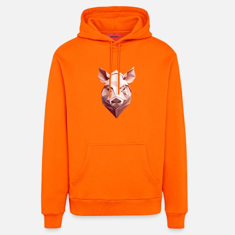 Low Poly Tête de Cochon Rose - Sweat à capuche bio décontracté fabriqué en UE - SUNSET ORANGE