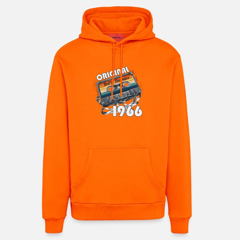 60e anniversaire cassette décembre 1966 - Sweat à capuche bio décontracté fabriqué en UE - SUNSET ORANGE