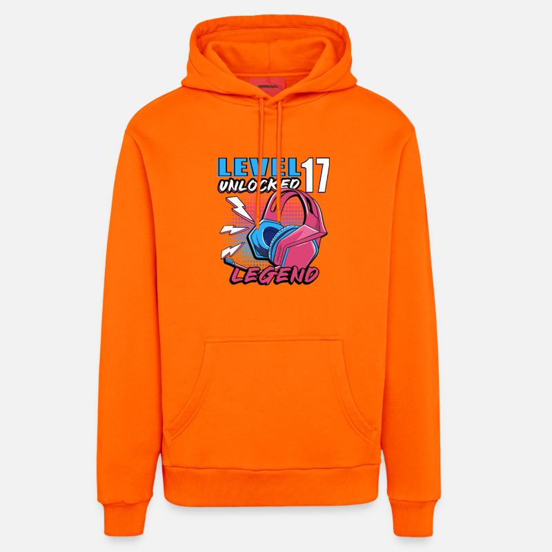Casques Legend de niveau 17 - Sweat à capuche bio décontracté fabriqué en UE - SUNSET ORANGE