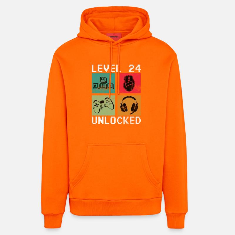 Niveau 24 Pixel Gear débloqué - Sweat à capuche bio décontracté fabriqué en UE - SUNSET ORANGE