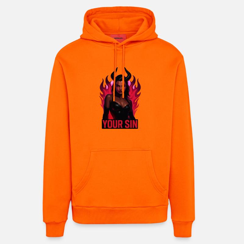 Démon ton péché, enfer brûlant, séduction - Sweat à capuche bio décontracté fabriqué en UE - SUNSET ORANGE