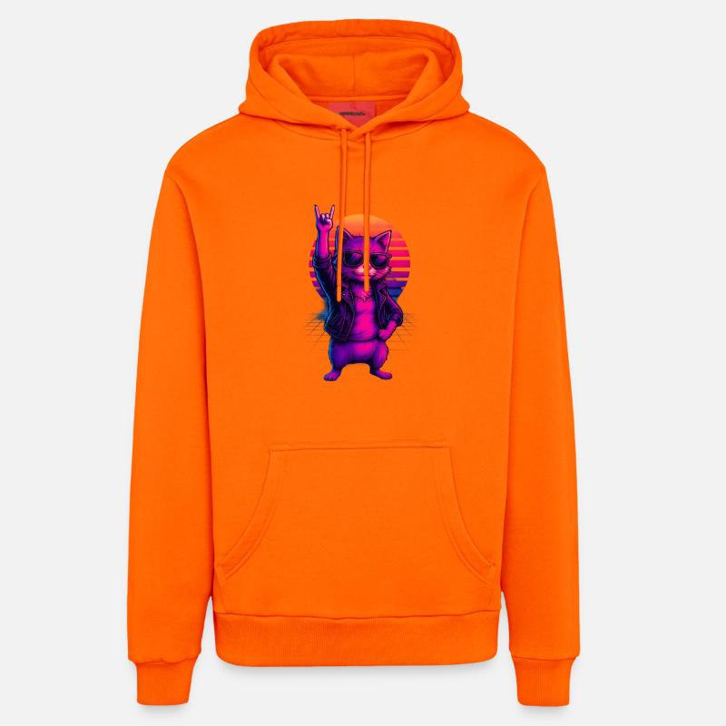Synthwave Chat Chat Retro Sunset - Sweat à capuche bio décontracté fabriqué en UE - SUNSET ORANGE