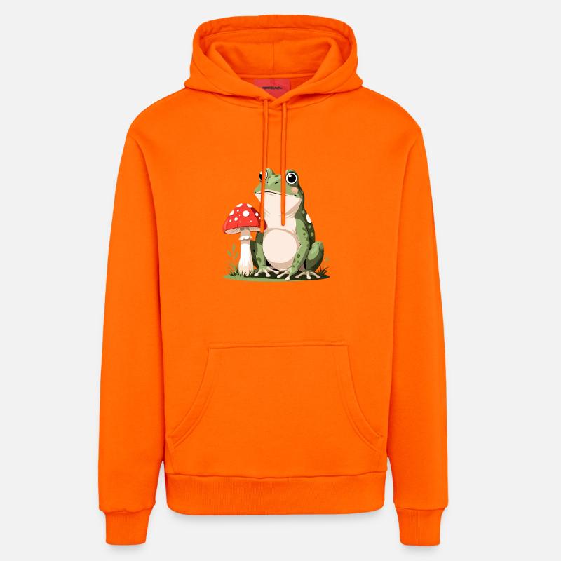 Petite grenouille avec un champignon rouge - Sweat à capuche bio décontracté fabriqué en UE - SUNSET ORANGE