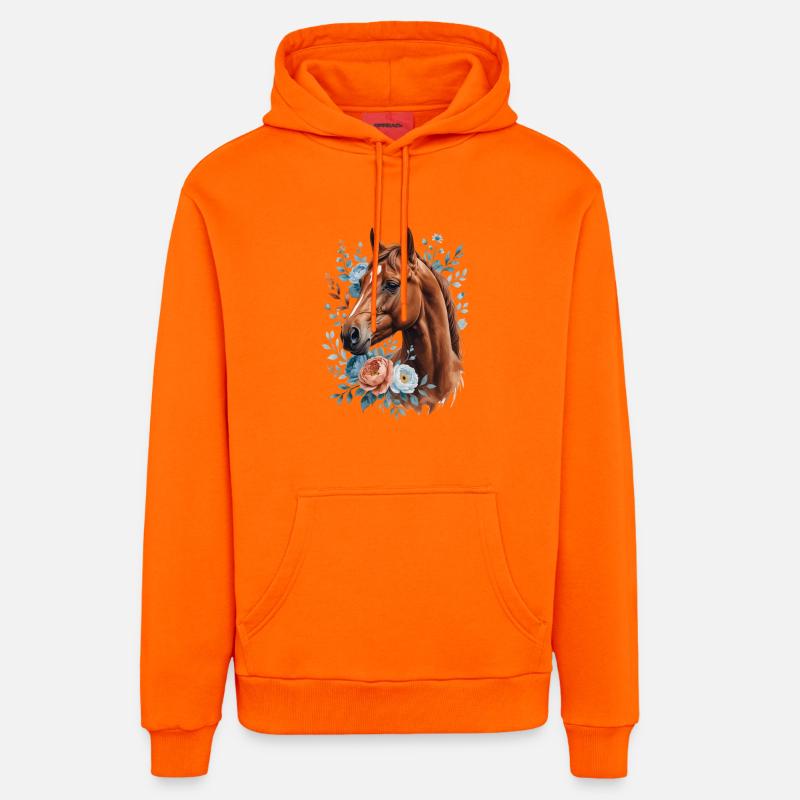 Cheval avec une couronne de fleurs - Sweat à capuche bio décontracté fabriqué en UE - SUNSET ORANGE