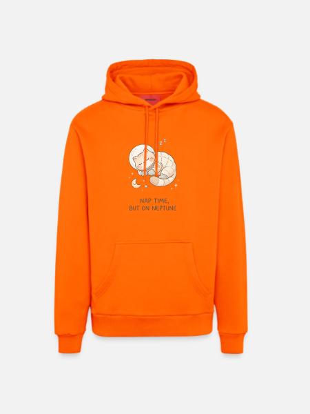 Nap Neptune | Chat de l’espace mignon - Sweat à capuche bio décontracté fabriqué en UE - SUNSET ORANGE