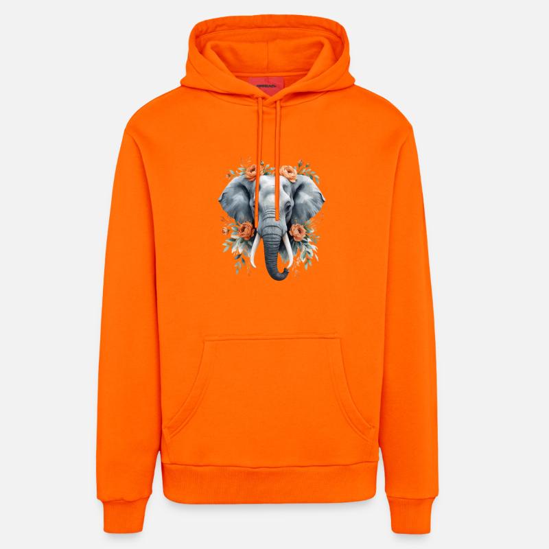 Éléphant avec une couronne de fleurs - Sweat à capuche bio décontracté fabriqué en UE - SUNSET ORANGE