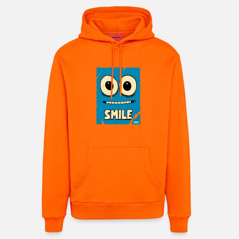 Visage de dessin animé bleu riant - Sweat à capuche bio décontracté fabriqué en UE - SUNSET ORANGE