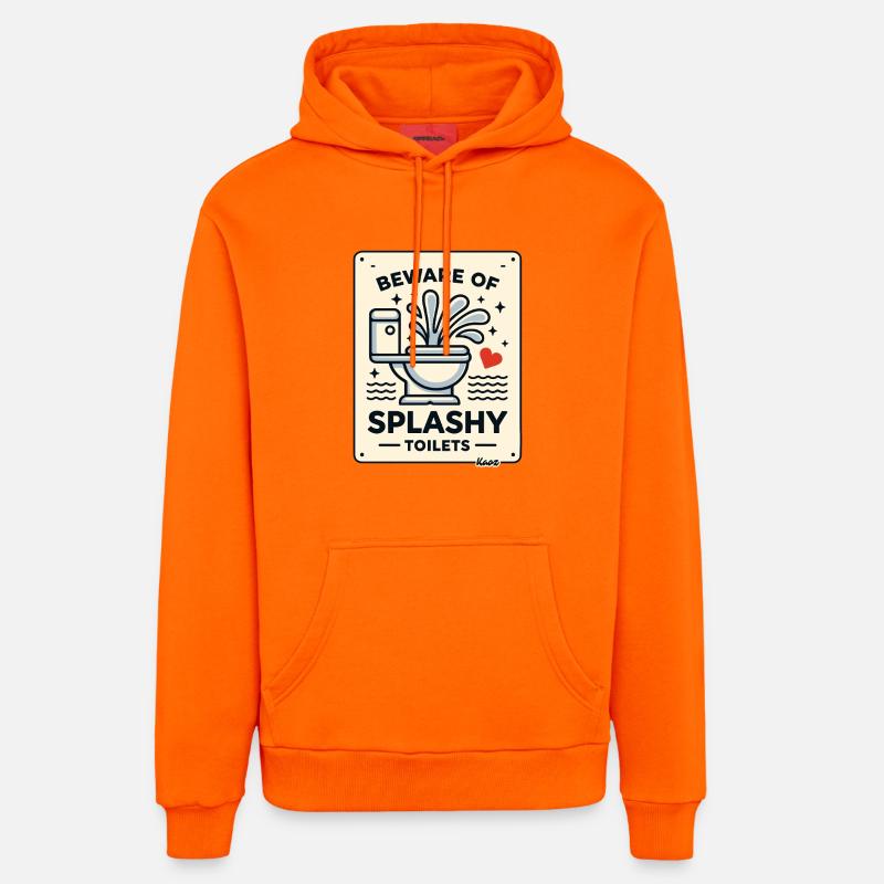 Attention au panneau des toilettes éclaboussantes - Sweat à capuche bio décontracté fabriqué en UE - SUNSET ORANGE