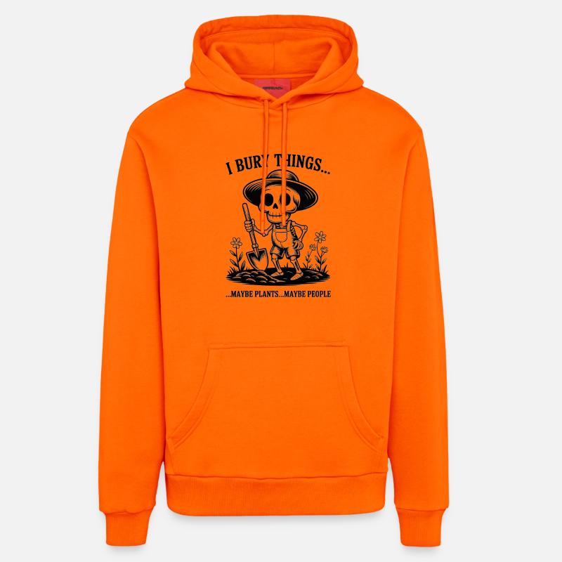Jardinier Squelette : J’enterre des choses - Sweat à capuche bio décontracté fabriqué en UE - SUNSET ORANGE