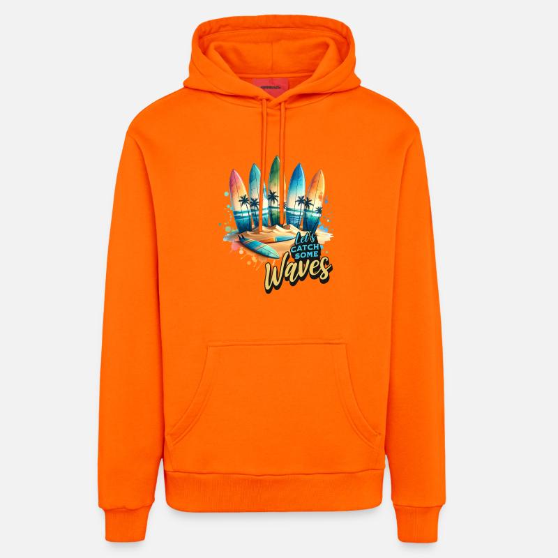 Prenons quelques vagues - Sweat à capuche bio décontracté fabriqué en UE - SUNSET ORANGE