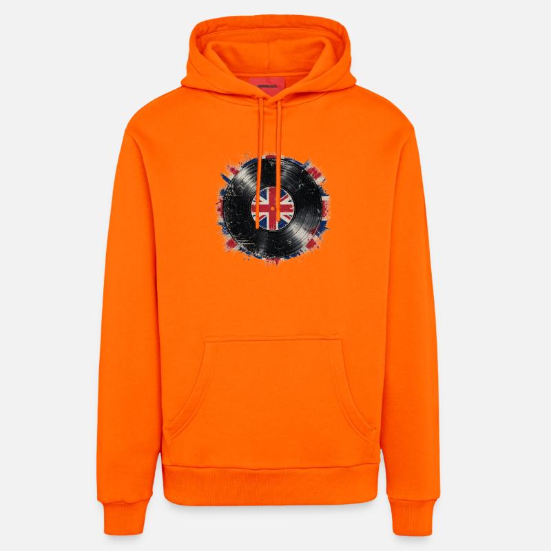 Drapeau britannique en vinyle - Sweat à capuche bio décontracté fabriqué en UE - SUNSET ORANGE