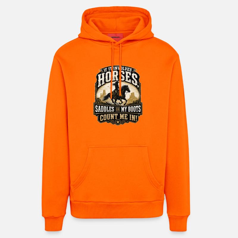 Héros cheval : Selles ou bottes - Sweat à capuche bio décontracté fabriqué en UE - SUNSET ORANGE