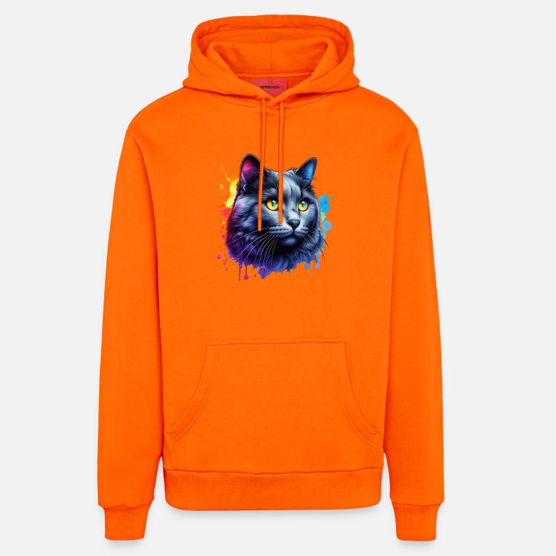 Motif du chat bleu russe - Sweat à capuche bio décontracté fabriqué en UE - SUNSET ORANGE