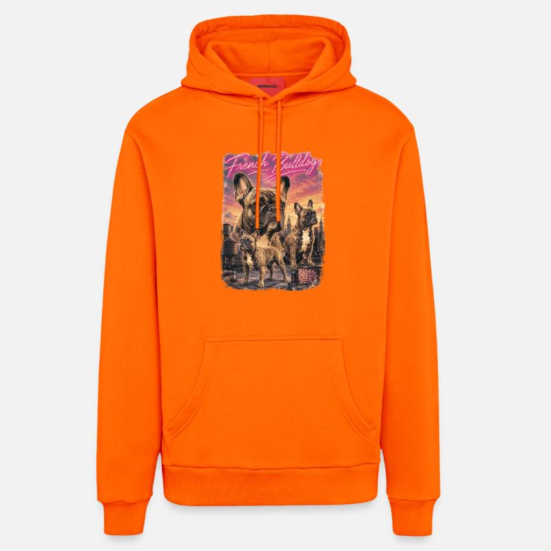 Bouledogue français Rétro Dog - Sweat à capuche bio décontracté fabriqué en UE - SUNSET ORANGE