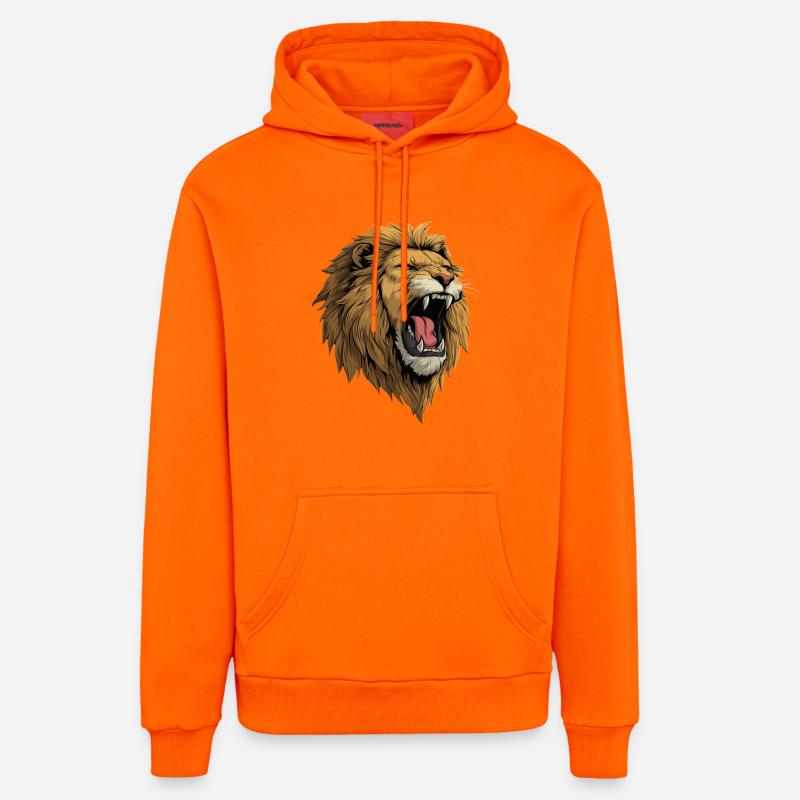 Rugissement de tête de lion - Sweat à capuche bio décontracté fabriqué en UE - SUNSET ORANGE