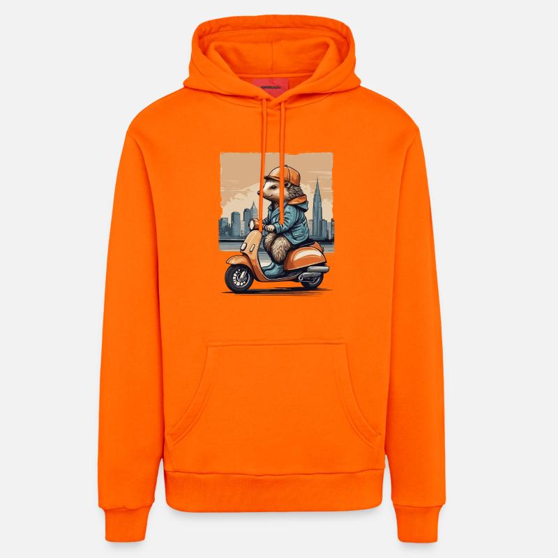 Hérisson mignon sur scooter - Sweat à capuche bio décontracté fabriqué en UE - SUNSET ORANGE