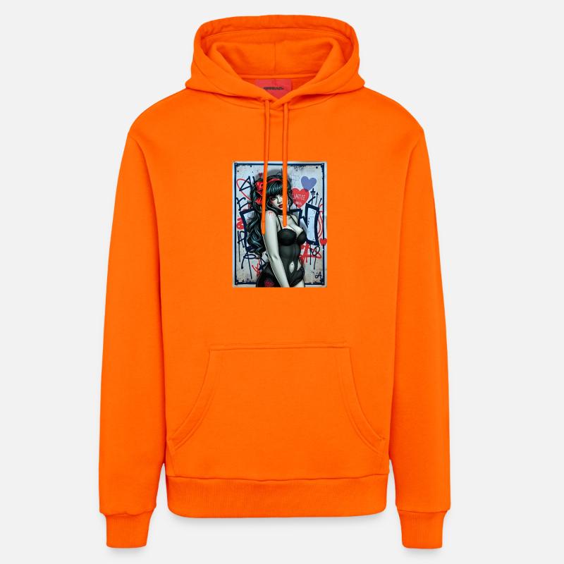 Illustration Gothic avec Graffiti Urbain - Sweat à capuche bio décontracté fabriqué en UE - SUNSET ORANGE