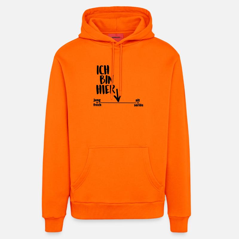 Je suis là - Sweat à capuche bio décontracté fabriqué en UE - SUNSET ORANGE