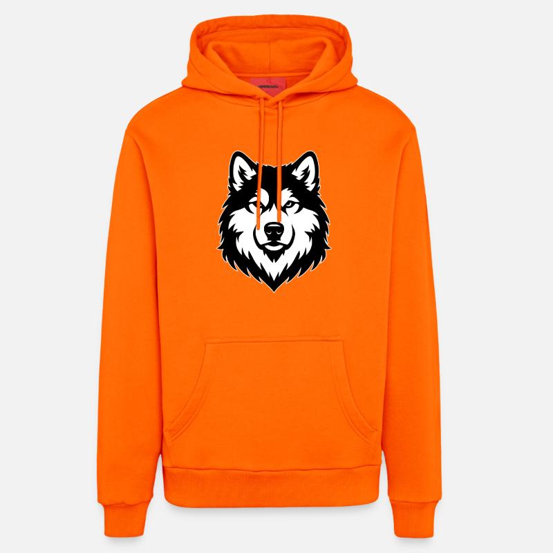 Malamute d’Alaska noir blanc - Sweat à capuche bio décontracté fabriqué en UE - SUNSET ORANGE