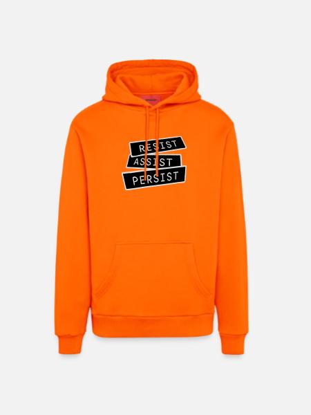 Resist Assist Persist Activism Motivation Logo - Organic Relaxed Hoodie Made in EU - SUNSET ORANGE