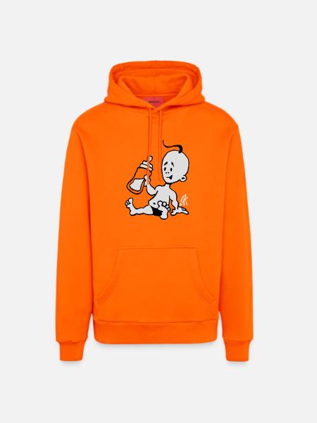 Baby with a milk bottle - Organic Relaxed Hoodie Made in EU - SUNSET ORANGE