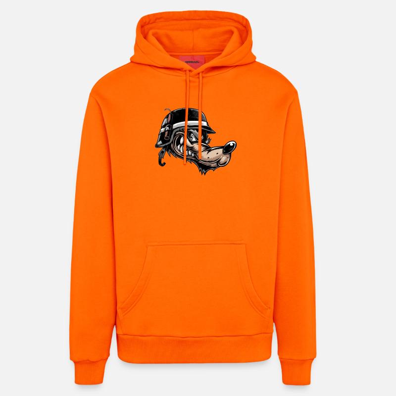 Grimmiger Comic-Wolf mit Helm - Organic Relaxed Hoodie Made in EU - SUNSET ORANGE