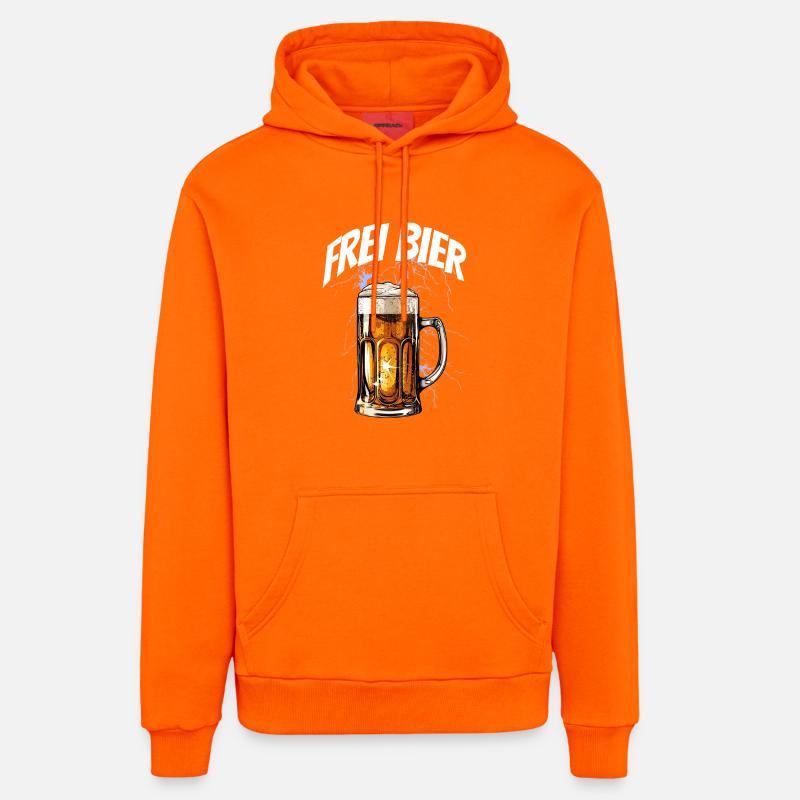 Blitzender Bierkrug mit Frei-Bier-Text - Organic Relaxed Hoodie Made in EU - SUNSET ORANGE