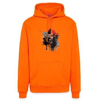 Rock Grunge Music Art – Gitarre & Boombox - Organic Relaxed Hoodie Made in EU - SUNSET ORANGE - Vorne