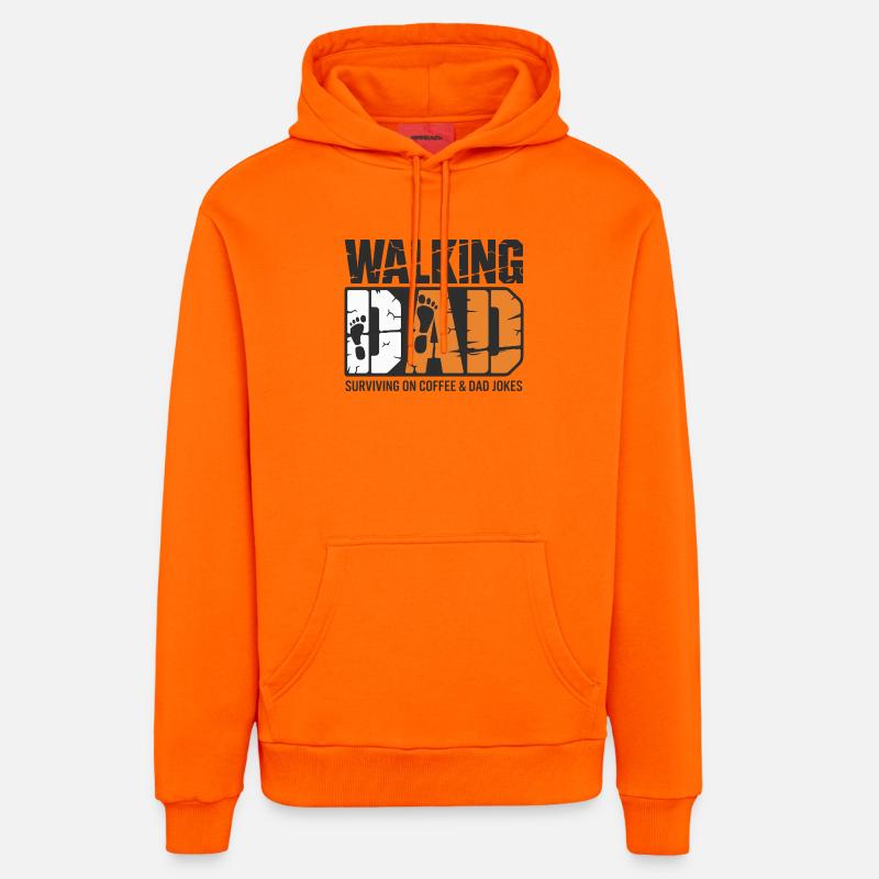 Papa en mouvement : café et blagues - Sweat à capuche bio décontracté fabriqué en UE - SUNSET ORANGE