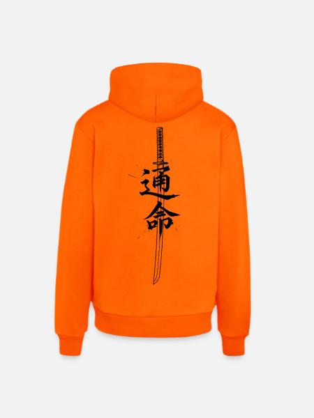Samurai Katana Shirt, Japan  - Organic Relaxed Hoodie Made in EU - SUNSET ORANGE