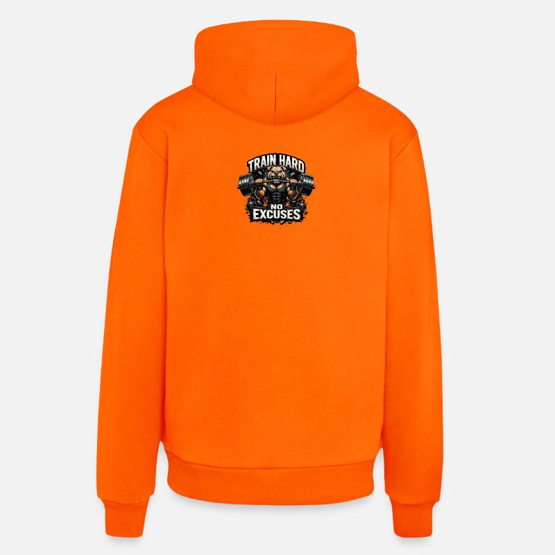 Entraînez-vous dur Sans excuses - Sweat à capuche bio décontracté fabriqué en UE - SUNSET ORANGE