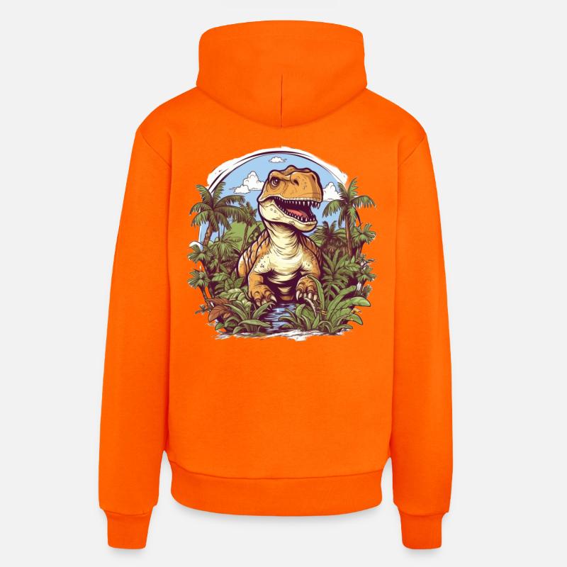 T-Rex Dessin animé Jungle - Sweat à capuche bio décontracté fabriqué en UE - SUNSET ORANGE