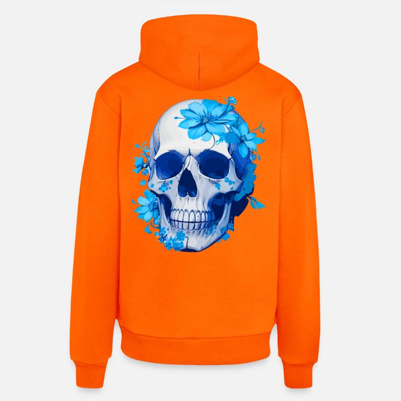 Crâne Floral Bleu Intense - Sweat à capuche bio décontracté fabriqué en UE - SUNSET ORANGE