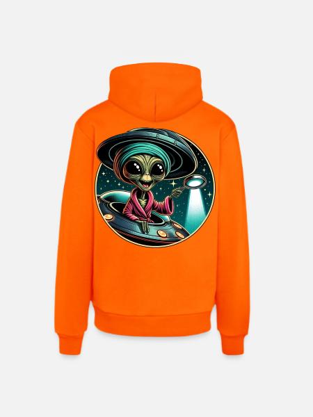 Alien detective in UFO light - Organic Relaxed Hoodie Made in EU - SUNSET ORANGE