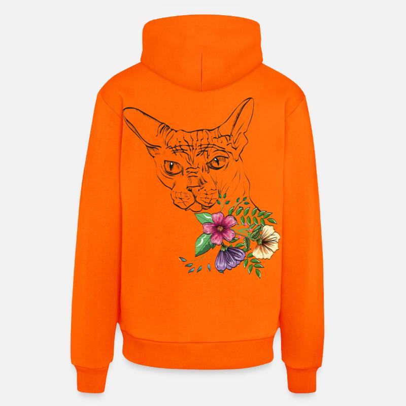 Chat avec des fleurs - Sweat à capuche bio décontracté fabriqué en UE - SUNSET ORANGE