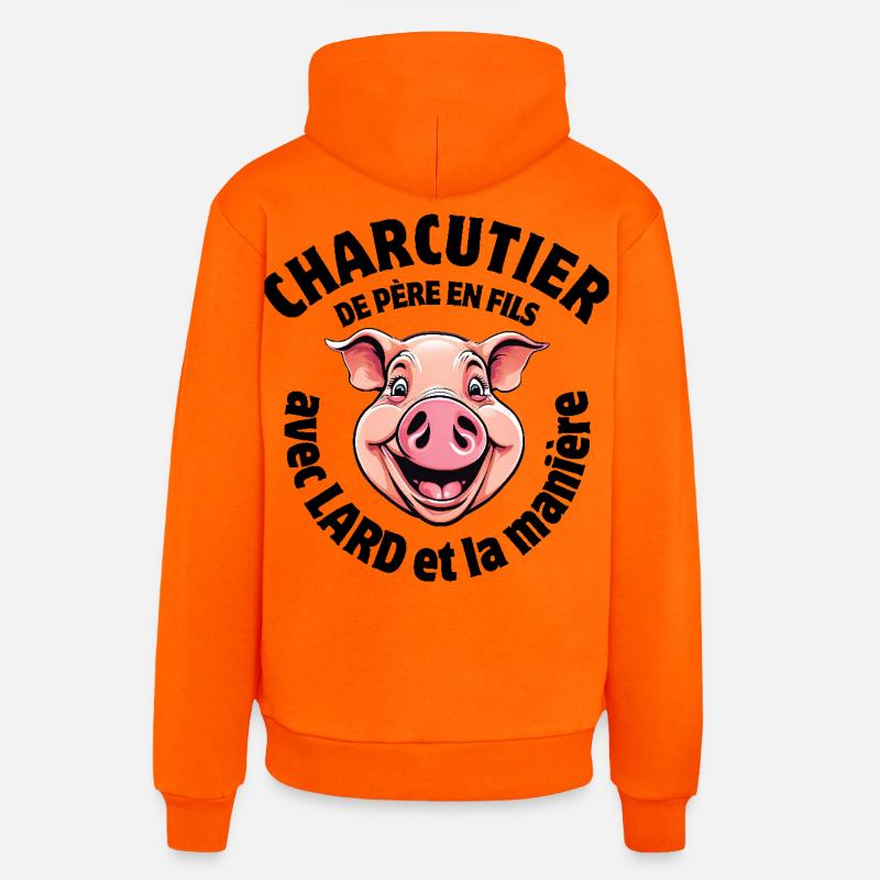 boucher, boucherie, je suis bouche - Sweat à capuche bio décontracté fabriqué en UE - SUNSET ORANGE