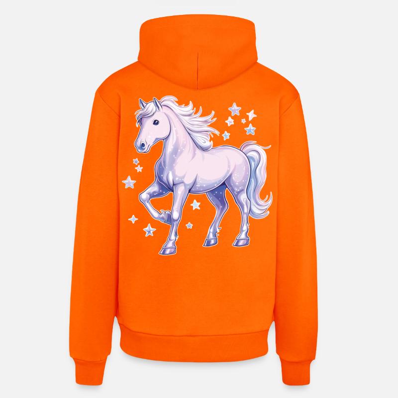 Cheval avec des étoiles - Sweat à capuche bio décontracté fabriqué en UE - SUNSET ORANGE