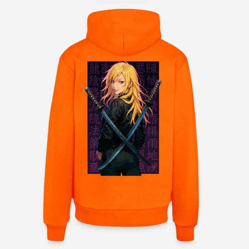 Samouraï blond aux lames croisées - Sweat à capuche bio décontracté fabriqué en UE - SUNSET ORANGE