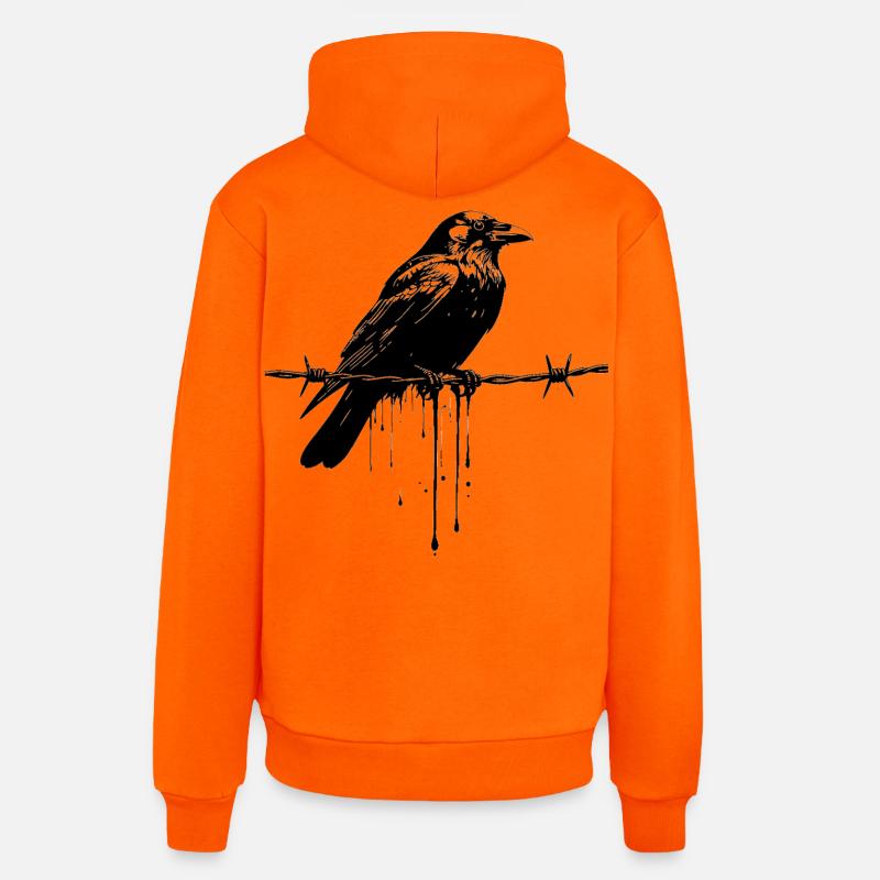 Raven sur l’encre de fil barbelé - Sweat à capuche bio décontracté fabriqué en UE - SUNSET ORANGE