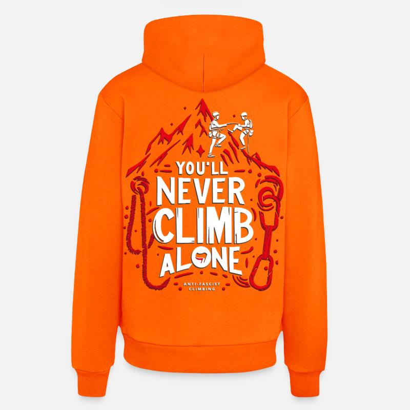 Tu ne grimperas jamais seul - Sweat à capuche bio décontracté fabriqué en UE - SUNSET ORANGE