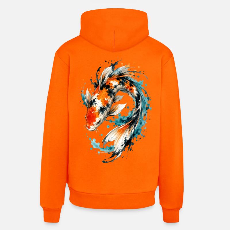 Éclaboussure de carpes koi aquarelle - Sweat à capuche bio décontracté fabriqué en UE - SUNSET ORANGE