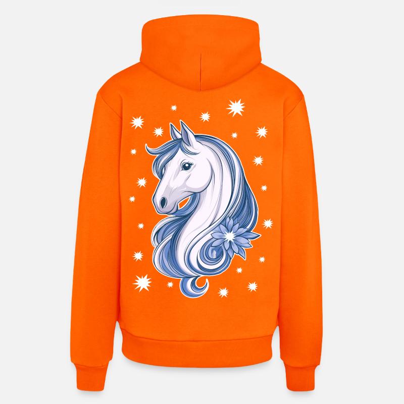 Cheval avec des étoiles - Sweat à capuche bio décontracté fabriqué en UE - SUNSET ORANGE